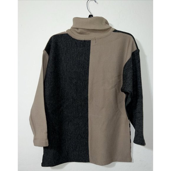 Ventilo Brown Gray Turtleneck Sweater with Roosters (Chenille) Medium - Picture 4 of 5